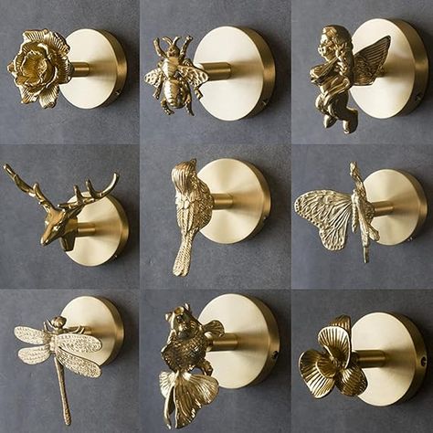 Amazon.com: MFYS Brass Bird Coat Rack Robe Wall Hooks Hat Dragonfly Hanger for Bedroom Kitchen Various Shapes Animal Deer Decor Home Accessories (1, Dragonfly) : Home & Kitchen Porch Bathroom, Brass Wall Hooks, Nordic Retro, Animal Hooks, Brass Wall Hook, Brass Animals, Accessories Wall, Clothes Hooks, Key Hanger