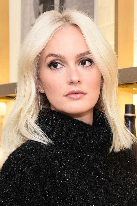 Leighton Meester - 2018: Platinum Blonde Leighton Meester Hair, Blond Hair Brown Eyes, Medium Balayage, Aesthetic Honey, Honey Aesthetic, Blonde Honey, Brown Eyes Blonde Hair, Platinum Blonde Balayage, Balayage Ideas