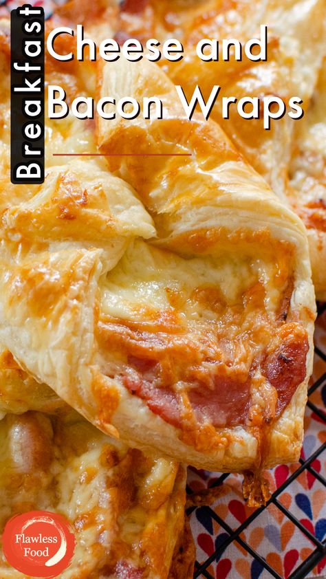 Cooked bacon and melted cheese wrapped with puff pastry. Cheese And Bacon Puff Pastry, Puff Pastry Bacon Cheese, Puff Pastry With Bacon, Savoury Pastry Ideas, Easy Puff Pastry Recipes Savoury, Savoury Puff Pastry Recipes, Puff Pastry Breakfast Recipes, Puff Pastry Bacon, Puff Pastry Breakfast