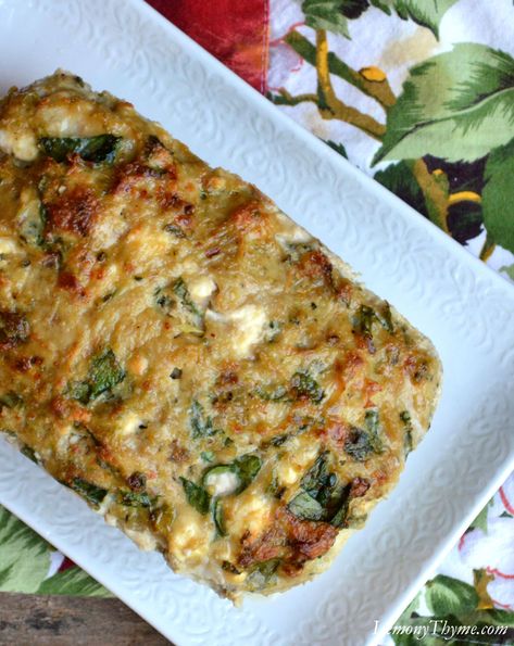 Meatloaf With Spinach, Spinach Meatloaf, Ground Chicken Meatloaf, Chicken Meatloaf, Spinach Feta, Chicken Spinach, Greek Chicken, Minced Meat, Spinach And Feta