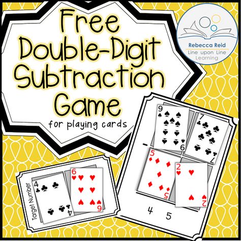 To get extra practice in double-digit subtraction beyond the worksheets, I decided we had shake things up a bit with a playing cards game! Double Digit Subtraction, Math Card Games, Math Night, Subtraction Games, Math Subtraction, Subtraction Activities, Math Intervention, Cards Game, Homeschooling Ideas