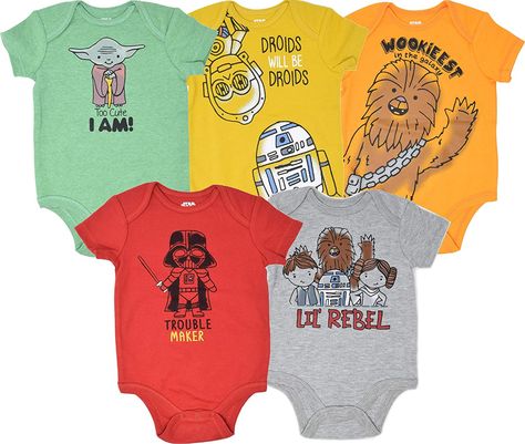 Star Wars Baby Boys 5 Pack Bodysuits: Clothing Star Wars Baby Clothes, Baby Clothes Onesies, R2 D2, Star Wars Yoda, Han Solo, Fantasias Halloween, Star Wars Baby, Chewbacca, Princess Leia