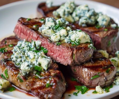 Get ready to elevate your steak dinner with this mouthwatering Steak with Blue Cheese Butter! This dish combines the rich, savory flavors of perfectly cooked steak with a creamy, tangy blue cheese butter that melts beautifully on top. It’s a fantastic way to impress your guests or simply indulge yourself on a special night. This recipe is not only simple to make but also packs a punch of flavor that will have everyone asking for seconds. Pair it with your favorite sides for a complete meal ... Steak With Blue Cheese Crumbles, Bleu Cheese Steak Topping, Blue Cheese Steak Topping, Blue Cheese Butter For Steak, Steak And Goat Cheese, Recipes With Blue Cheese, Blue Cheese Sauce For Steak, Steak Sides Dishes, Black And Blue Steak