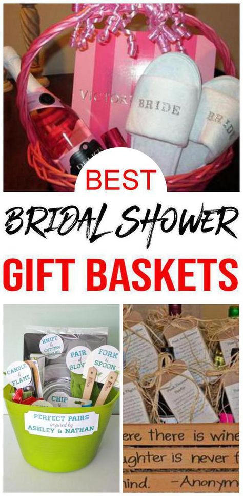 Bridal shower gift baskets! Easy and unique bridal shower gift basket ideas. From spa to baking to cooking to cleaning to wine and more. The best gift ideas that any future bride and groom will love. BEST Bridal Gift Baskets! DIY Bridal Gift Basket Ideas - For Bride and Groom - Couples - Creative - Unique - Cheap - Kitchen - Alcohol- Cleaning Supplies - Honeymoon! Get the best bridal gift basket ideas now! #weddinggifts #weddingbaskets Wedding Shower Gifts Basket, Bridal Shower Gift Basket, Bride Gift Basket, Bridal Gift Baskets, Bridal Shower Baskets, Bride Shower Gifts, Cute Bridal Shower Gifts, Diy Bridal Shower Gifts, Bridal Shower Gift Bags