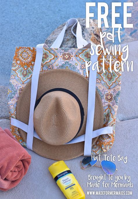 Day 5: Hat Tote Bag Beach Tote Bags Diy, Diy Beach Bag, Jewelry Roll Travel, Tutorials Diy, Free Pdf Pattern, Jewelry Roll, A Day At The Beach, Diy Tote Bag, Beach Crafts