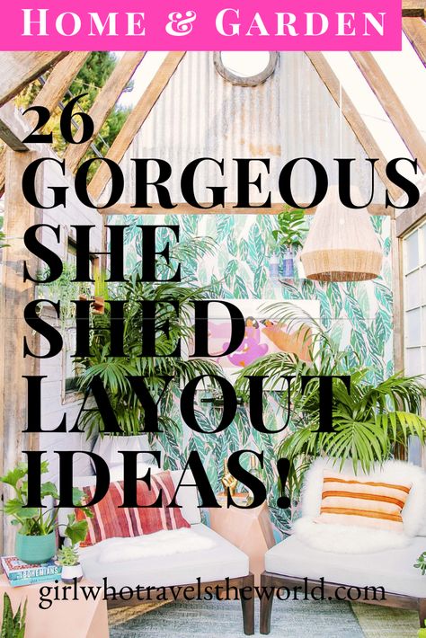 I built a She Shed last year & in the process....gathered a TON of photo inspiration!! Here are some of my favorite She Shed design ideas.... Cheap She Shed Ideas Interior, She Shed Interior Ideas Decor, She Sheds Ideas Interior, Greenhouse Decorating Ideas Interiors, She Shed Interior Woman Cave, Shed Decorating Ideas Exterior, Cheap She Shed Ideas, Shed Makeover Interior, Small Shed Ideas Hangout