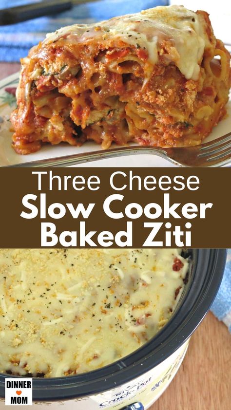 Baked Ziti Recipe Crockpot, Crock Pot Lasagna Recipe Slow Cooker, No Meat Crockpot Meals, Baked Ziti In The Crockpot, Crockpot Ziti Recipes, Crockpot Ziti, Slow Cooker Ziti Crock Pot, Crock Pot Baked Ziti, Crock Pot Baked Ziti With Ground Beef