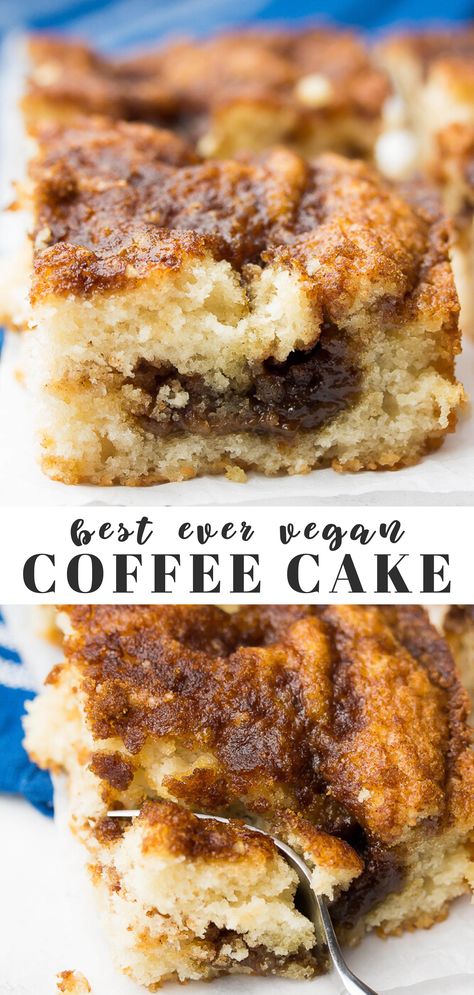 Vegan Breakfast Cake Recipes, Vegan Breakfast Bread Recipes, Easy Vegan Coffee Cake, Vegan Cinnamon Coffee Cake, Vegan Dessert Snacks, Vegan Baked Breakfast Recipes, Vegan Breakfast Dessert, Vegan Breakfast Treats, Vegan Breakfast Baked Goods