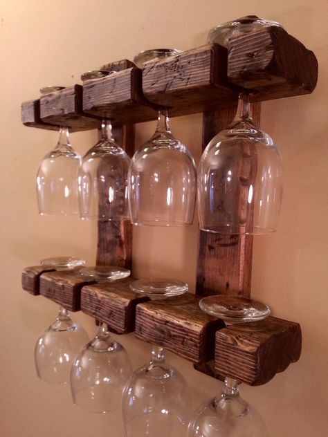 Wooden Stemware Rack, Wooden Wine Glass Shelf, Rustic Wine Glass Holder, Wine Bottle And Glass Wooden Table Holder, Whiskey Stave Shot Glass Bottle Holder, Wine Glass Rack, Glass Rack, Mountain Homes, Wine Racks