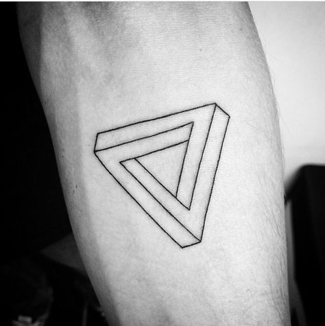 Penrose triangle Penrose Tattoo, Impossible Triangle, Penrose Triangle, Sticker Tattoo, Tattoo Trend, Wonderland Tattoo, Triangle Tattoos, Forest Tattoos, Small Tattoos For Guys