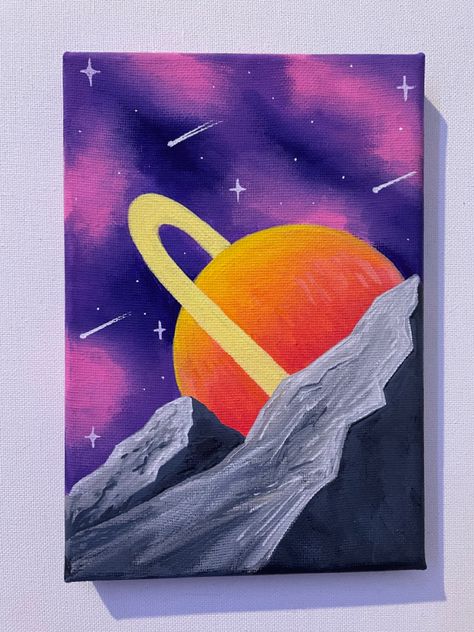 Space Painting Easy Acrylic, Space Easy Painting, Space Art Simple, Easy Space Painting Ideas, Space Art Easy, Space Painting Easy, Saturn Painting, Space Acrylic Painting, Space Painting Acrylic