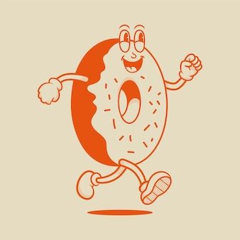 Retro Mascot Character, Retro Character Design, Donut Character, Donut Illustration, Food Mascot, Animal Stencil Art, Vintage Mascot, Retro Mascot, Donut Logo