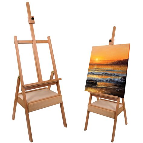 PRICES MAY VARY. 【Profession Painting Easel】The large wooden painting easel with an storage supply drawer and a supply shelf. And it is made by the premium beech wood, very sturdy and durable. Perfect for painting and display works or drawings or advertising or party sign etc. 【Free Adjustable & Durable】The solid and sturdy easel with an adjustable height mast, you can place the canvas of the size what you want. The max canvas height is 61.5cm. And the maximum load-bearing capacity of the easel Canvas Holder Stand, Easel For Painting, Wooden Easel Stand, Canvas Holder, Art Supplies List, Floor Easel, Artist Easel, Wooden Painting, Easel Stand