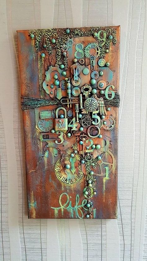 Steampunk Mixed Media Art, Steampunk Mixed Media, Decorative Canvas, Mixed Media Art Techniques, Art Steampunk, Steampunk Crafts, Mixed Media Art Canvas, Mixed Media Crafts, Canvas Painting Ideas