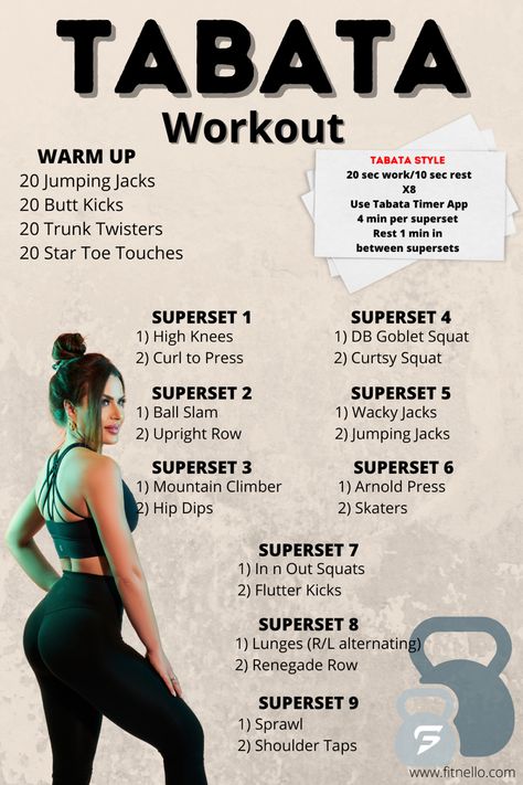 This Tabata style workout is perfect for group class exercises or on your own! Group Class Workout, F45 Workout At Home, Tabata Workouts With Weights, Group Training Workouts, Group Fitness Class Ideas, Tabata Workouts For Beginners, Tabata Exercises, Hiit Workouts At Gym, Warm Up Workout