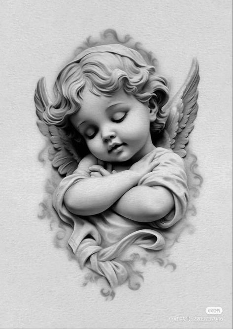 Baby Jesus Tattoo, Realistic Angel Tattoo, Cherub Tattoo Designs, Christus Tattoo, Angle Tattoo, Baby Angel Tattoo, Cherub Art, Guardian Angel Tattoo, Cherub Tattoo