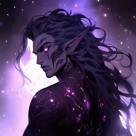 Purple Elf Male, Star Touched Elf, Astral Elf Male Character Art, Astral Elf Male, Astral Elves, Astral Elf, Space Elf, Dnd Elf, Purple Elf