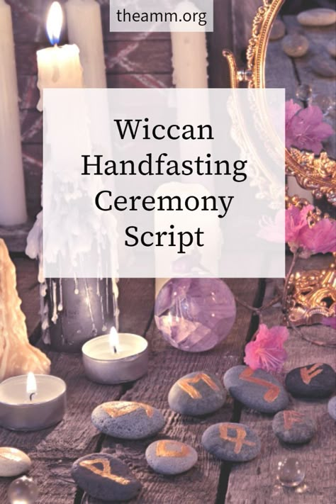 This Modern Wiccan Handfasting ceremony scripts is a great alternative to a traditional wedding, with detailed instructions on how to include pagan wedding rituals like offerings, casting a circle, and calling the four directions. We encourage you to use this wedding script as is or modify more personalized ceremony. Handfasting Ceremony Viking, Pagan Vow Renewal, Norse Handfasting Ceremony, Pagan Wedding Food, Wedding Day Spells, Simple Handfasting Ceremony, Pagan Wedding Ceremony Script, Wiccan Handfasting Ceremony, Witch Wedding Ceremony