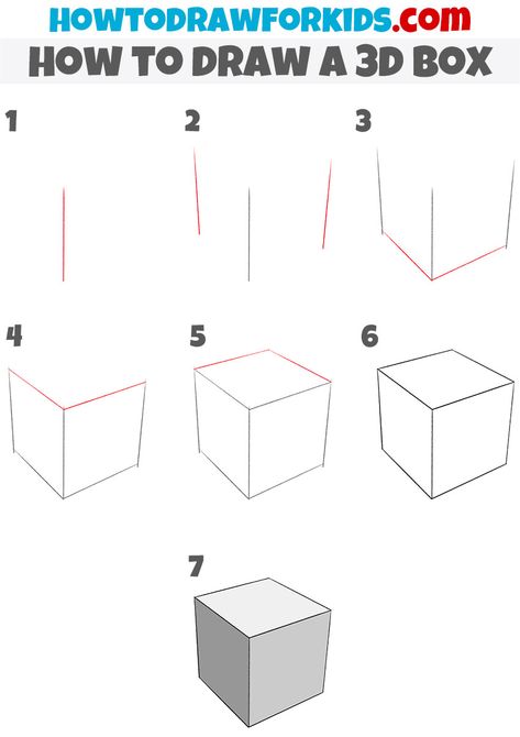 3d Box Drawing, Practice Drawing Shapes, 3d Rectangle, Shapes Drawing, Drawing Shapes, Box Drawing, Geometric Shapes Drawing, Easy Designs, Practice Drawing