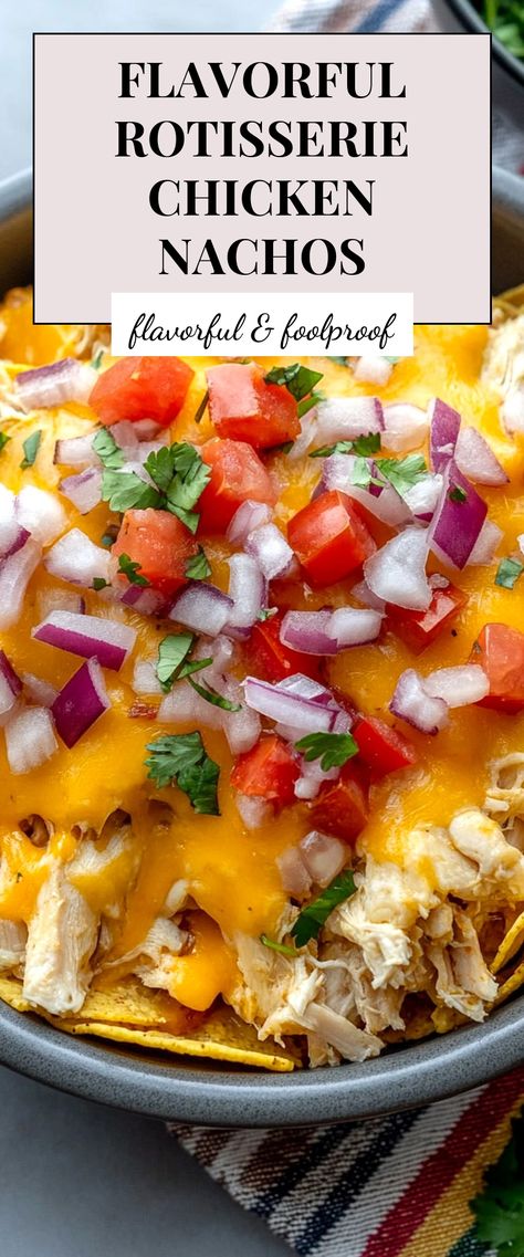 Image for Flavorful Rotisserie Chicken Nachos Chicken Nachos Recipe Easy, Rotisserie Chicken Nachos, Shredded Chicken Nachos, Chicken Nachos Recipe, Nachos Recipe Easy, Tasty Chicken, Chicken Nachos, Nachos Recipe, Yummy Chicken Recipes