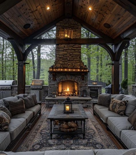 Himachal House, Gazebo Fireplace, Outdoor Living Room Ideas, Deck Fireplace, Backyard Seating Area, Outdoor Fireplace Designs, Barn House Design, Outdoor Fireplace Patio, Backyard Fireplace