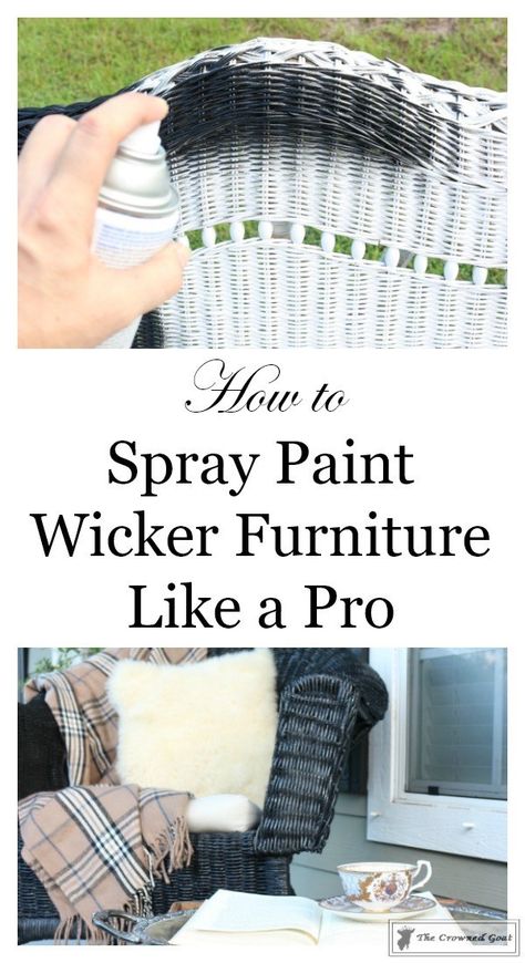 How to Spray Paint Wicker Furniture – Today, I want to share with you how to spray paint wicker furniture. I’ve wanted to paint the wicker furniture on the front porch – black – for probably a year now. But you guys, I’ve just been too nervous to actually do it. Well, last week, I finally took the plunge and I learned a few easy tips to along the way. Here’s a look at all the details… Spray Paint Wicker Furniture, Paint Wicker Furniture, Wicker Furniture Repair, Spray Paint Wicker, Paint Wicker, Wicker Porch Furniture, Black Patio Furniture, Wicker Furniture Makeover, Painting Wicker Furniture