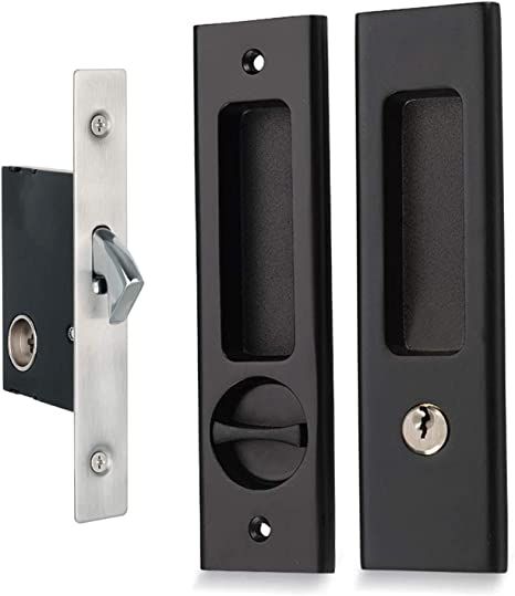 SHELLA Sliding Door Lock Invisible Recessed Handle Latch Pocket Sliding Door Lock for Wood Furniture Hardware Black, 1 Pack - - Amazon.com Pocket Sliding Door, Sliding Barn Door Lock, Barn Door Lock, Barn Door Locks, Sliding Door Lock, Pocket Door Lock, Recessed Handle, Mortise Lock, Double Barn Doors