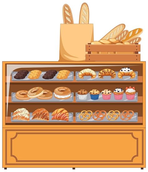 Bakery Cartoon, Bakery Showcase, Bagel Bakery, Bakery Shop Interior, Patisserie Shop, English Drama, Elements Canva, Keyword Elements Canva, Food Cartoon