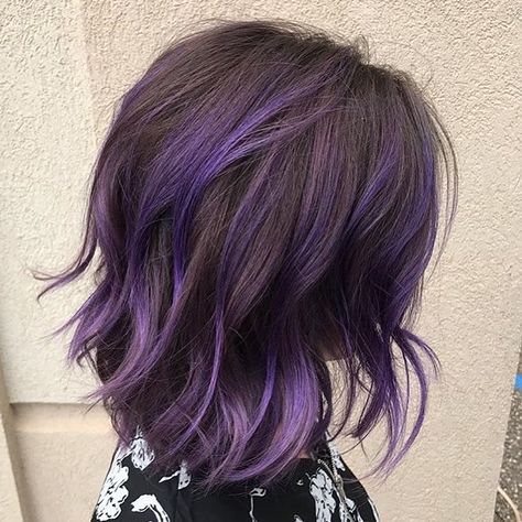 3,691 Likes, 16 Comments - Pulp Riot Hair Color (@pulpriothair) on Instagram: “@kittynoirhair is the artist... Pulp Riot is the paint.” Purple Highlights Brown Hair, Short Purple Hair, Purple Hair Highlights, Fall Highlights, Purple Balayage, Pulp Riot Hair Color, Purple Ombre Hair, Highlights Color, Pulp Riot Hair