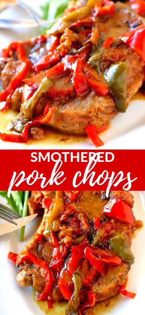 Chopped Beef, Dinner Pork, Center Cut Pork Chops, Smothered Pork, Pork Chop Dinner, Smothered Pork Chops, Bell Pepper Recipes, Pork Loin Chops, Pork Cutlets