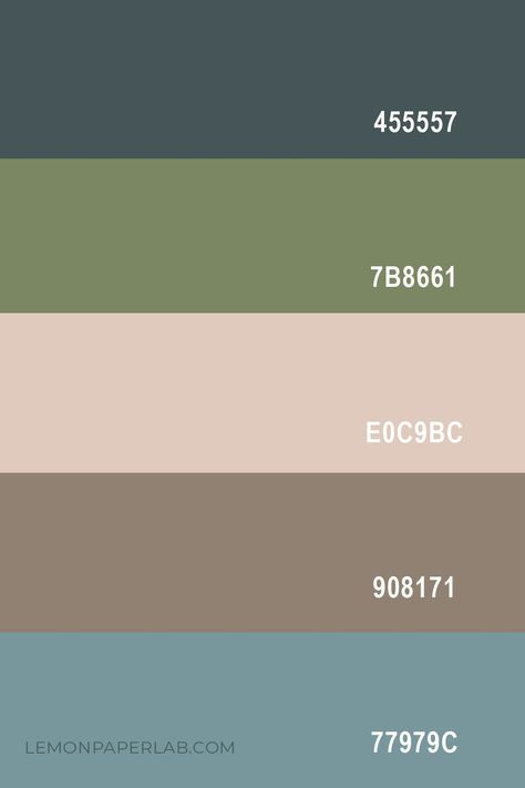 Gray Blue Color Palette, Green Brown Palette, Earth Tones Color Palette, Earth Colour Palette, Earth Tone Palette, Blue Green Wedding, Earth Tone Color Palette, Bedroom Colour Palette, Color Design Inspiration