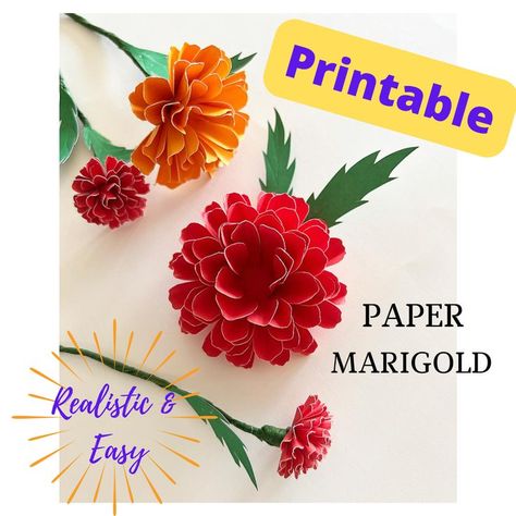 Printable paper marigold flowers #printable flower #marigold #paperflowers Paper Marigolds Diy, Paper Marigolds, Flower Marigold, Tissue Paper Flowers Diy, Printable Flowers, Marigold Flowers, Printable Flower, Flowers Printable, Paper Bouquet