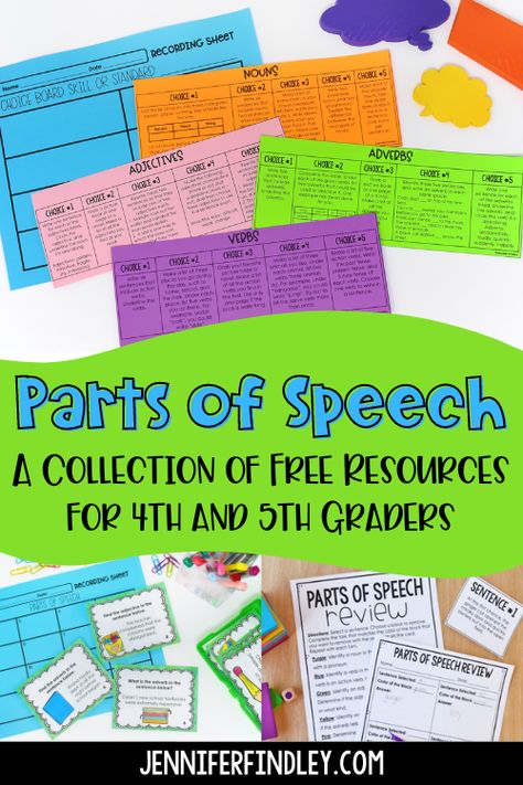 Free Parts Of Speech Printables, Parts Of Speech Interactive Notebook, Parts Of Speech Games, Parts Of Speech Practice, Jennifer Findley, 5th Grade Activities, Parts Of Speech Activities, Vocabulary Instruction, School Slp