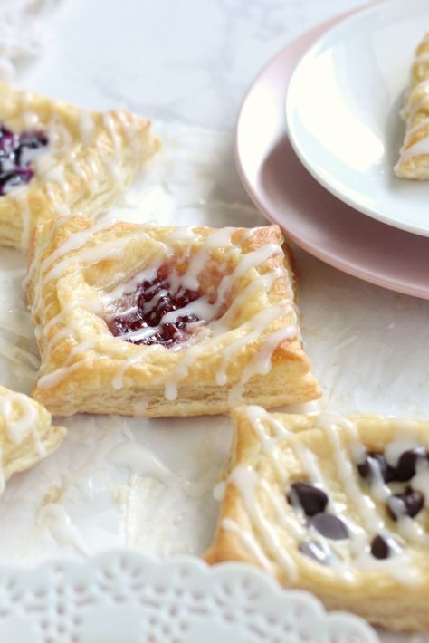 Puff Pastry Cream Cheese Danishes - Chocolate With Grace Desserts With Puff Pastry, Puff Pastry Cream, Cream Cheese Danishes, Cheese Danishes, Puff Pastry Recipes Dessert, Cream Cheese Puff Pastry, Pastries Recipes Dessert, Almond Pastry, Puff Pastry Desserts