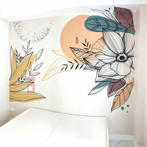 Bohemian Wall Murals Painted, Hobo Painting Ideas, Wall Paint Ideas, Painting On Canvas For Beginners, Wall Murals Diy, Creative Wall Painting, Diy Wall Painting, Canvas For Beginners, Boho Painting