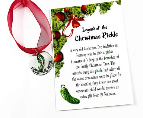 Christmas Pickle Tradition, Christmas Pickles, Ornament Tradition, Ornament Gift Ideas, Christmas Pickle Ornament, Pickle Ornament, Christmas Pickle, Christmas Eve Traditions, Old Christmas