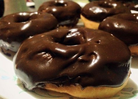 Try this mouth-watering Krispy Kreme recipe from Food.com and youll likely never have to make a doughnut run again! Krispy Kreme Chocolate Glaze Recipe, Copycat Krispy Kreme, Chocolate Glaze Recipes, Chocolate Icing Recipes, Doughnut Recipes, Doughnuts Recipe, Krispy Kreme Donuts, Homemade Donuts Recipe, Baked Donut Recipes