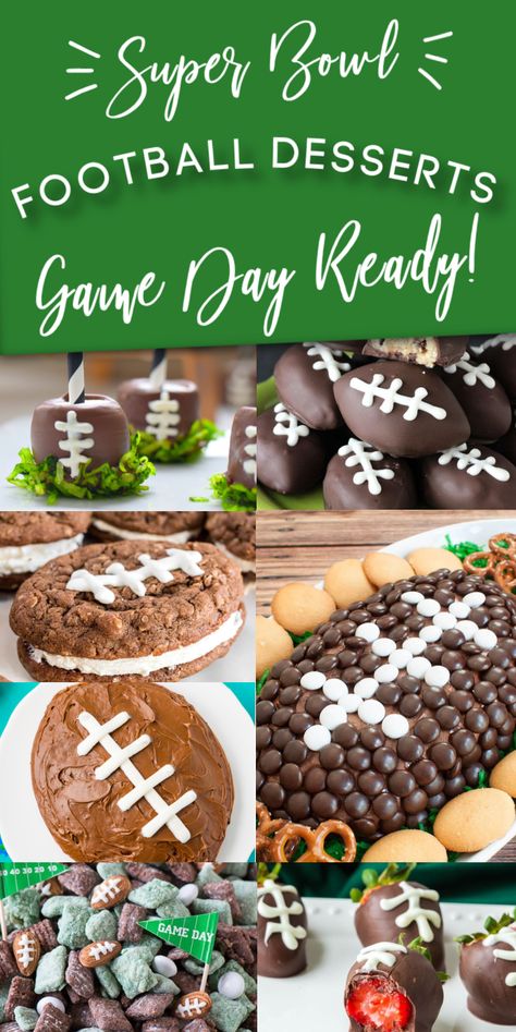 There are some festive recipes you need to try for your next game day gathering! I have rounded up 15 of my personal favorites for you. Take a look... Desserts For Game Day, Football Desserts Easy, Superbowl Dessert, Gameday Desserts, Football Party Desserts, Football Themed Desserts, Football Party Treats, Football Shaped Foods, Football Themed Food