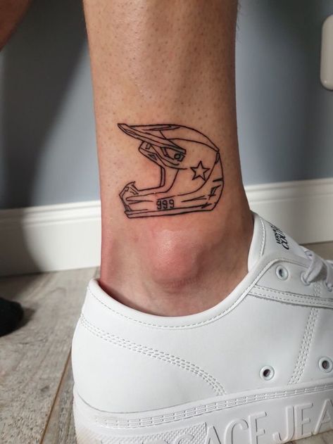 Small In Memory Tattoos Dads, Dirtbike Helmet Tattoo Design, Motocross Helmet Tattoo, Motocross Tattoo Ideas Women, Dirtbike Tattoo Ideas Motocross, Dirtbikes Tattoo, Motorcross Tattoo Ideas, Sportbike Tattoo, Off Road Tattoo