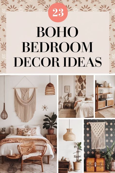 23 Boho bedroom decor ideas featuring macrame, wicker, plants, and earthy tones. Boho Bed Styling, Bohemian Room Decor Ideas, Boho Headboard Ideas, Bohemian Guest Bedroom, Boho Minimalist Bedroom, Boho Bedroom Decor Ideas, Fresh Bedroom, Bohemian Room Decor, Next Bedroom