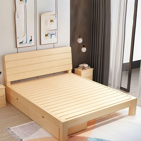 Twin Beds | Bedroom Furniture | Furniture | LitFad Modern Wood Bed, Bed Goals, Solid Wood Bedroom Furniture, Simple Bed Designs, Simple Bed Frame, Wooden Bed Frame, Neutral Bedding, Door Glass Design, Platform Bed With Storage