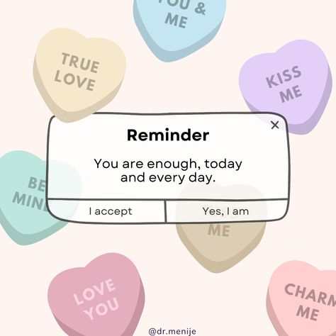 The core negative belief in Perfectionism is "I am not good enough"; therefore, I have to do things perfectly to prove my worthiness, adequacy, and competency.   Reminding yourself that you are enough as you are while working on your goals, embracing your imperfections, showing up authentically, and expressing your needs imperfectly. Remember You Are Loved Quote, Reminder For Him, Enough Quotes, You Are Enough Quote, Crush Posts, Relatable Crush, Relatable Crush Posts, Psychology Quotes, You Are Loved