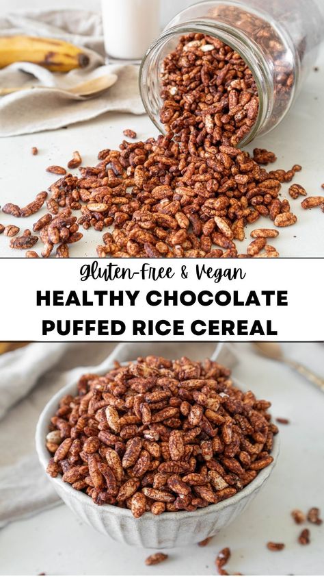 Homemade Rice Crispy Cereal, Vegan 5 Ingredient Recipes, Diy Rice Cereal, Grain Free Cereal, Rice Puff Cereal Recipes, Chocolate Cereal Recipes, Homemade Rice Krispies Cereal, Crispy Rice Cereal Recipes, Diy Rice Crispy Cereal