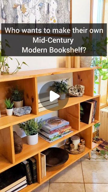 Mini Shelves, Mid Century Modern Bookshelf, Diy Bookcase, Bookcase Diy, Modern Bookshelf, Diy Tips, Mid Century Furniture, Mid Century Design, Wood Design