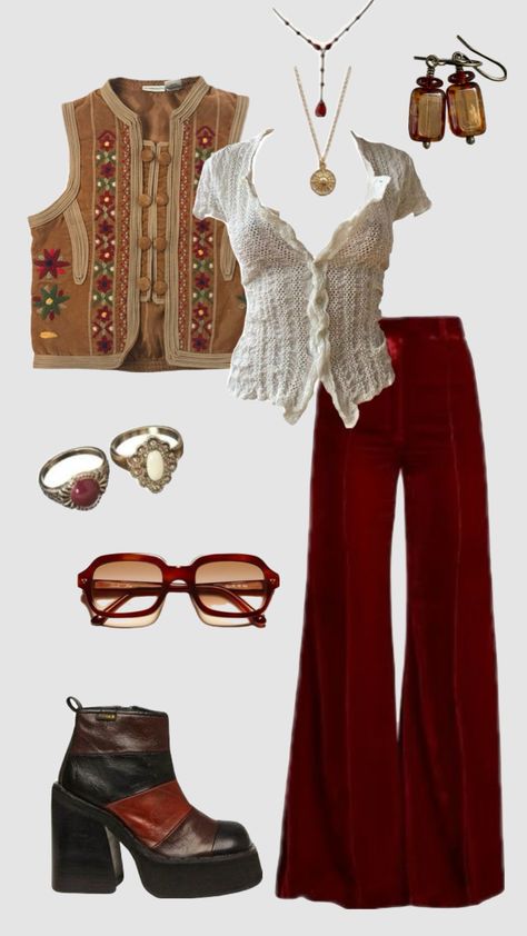 70s inspired outfit #outfitinspo #vintage #70s #70saesthetic #70sfashion Festival Outfits Boho, White Jeans Fall Outfit, 70s Outfits Aesthetic, White Jeans Fall, Jeans Fall Outfit, Vibe Outfits, 70s Inspired Outfits, Mode Hippie, 70s Inspired Fashion