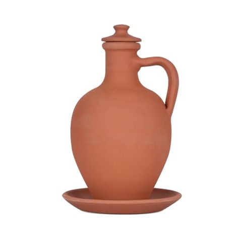 Hakan Anadolu Natural Clay Water Pitcher Set | Unglazed Terracotta Water Carafe & Plate | Traditional Small Mud Jug | Pottery Jar for Drinking Water | Small | 1.6 qts Healthy Soil, Water Carafe, Pottery Jar, Terracotta Clay, Pitcher Set, Natural Clay, Water Pitcher, Water Pitchers, Healthier Lifestyle