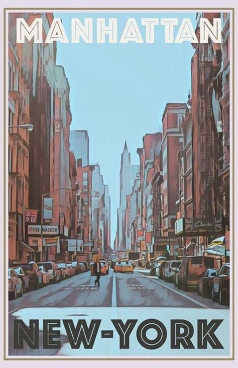 Manhattan New York, Vintage Travel, Travel Poster, Manhattan, New York, Travel