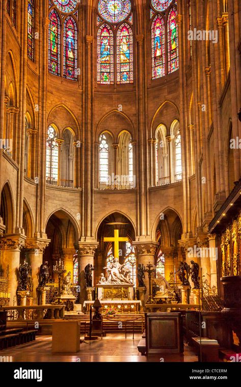 Interior of Cathedral Notre Dame, Paris France Stock Photo - Alamy Notre Dame Paris, Church Pictures, Cathedral Architecture, Sacred Architecture, Church Interior, Cathedral Church, Church Architecture, Sacred Places, Gothic Architecture