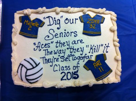 Volleyball senior night cake Volleyball Desserts, Volleyball Birthday Cakes, Night Volleyball, Volleyball Senior Night, Senior Night Gifts, Night Food, Volleyball Mom, Senior Night, Water Polo