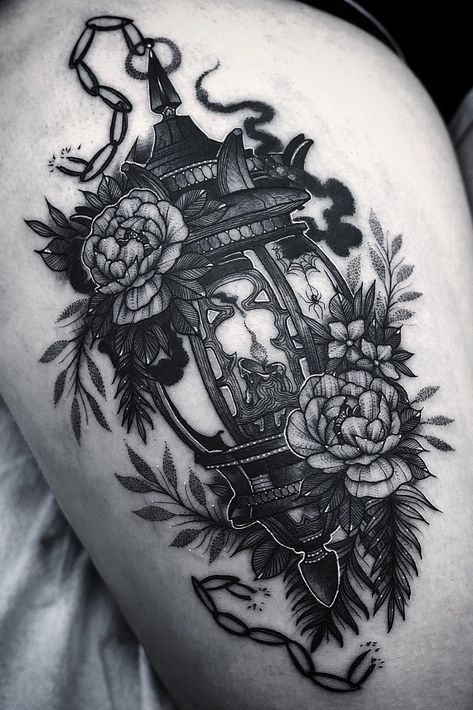 Tattoo uploaded by Hungry Heart Tattoos | Lantern tattoo by Nate Silverii aka hungryhearttattoos #NateSilverii #hungryhearttattos #lamp #lantern #flame #candle #rose #illustrative #chain #floral | 1373842 | Tattoodo Dark Beautiful Tattoos, Lantern Chest Tattoo, Candle Tattoo Ideas, Lantern Tattoos, Floral Lantern Tattoo, Lantern Tattoos For Women, Victorian Lantern Tattoo, Gothic Lantern Tattoo, Lantern Tattoo Design Traditional